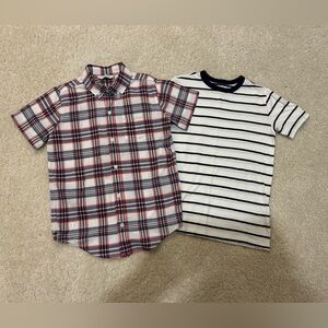 Janie & Jack Red/Navy Plaid Shirt (8)and Crewcuts Navy/White Striped Shirt (8-9)
